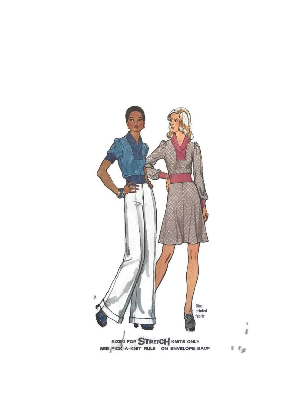 70s Simplicity Sewing Pattern: Pullover Top & Bellbottoms, Bust 34